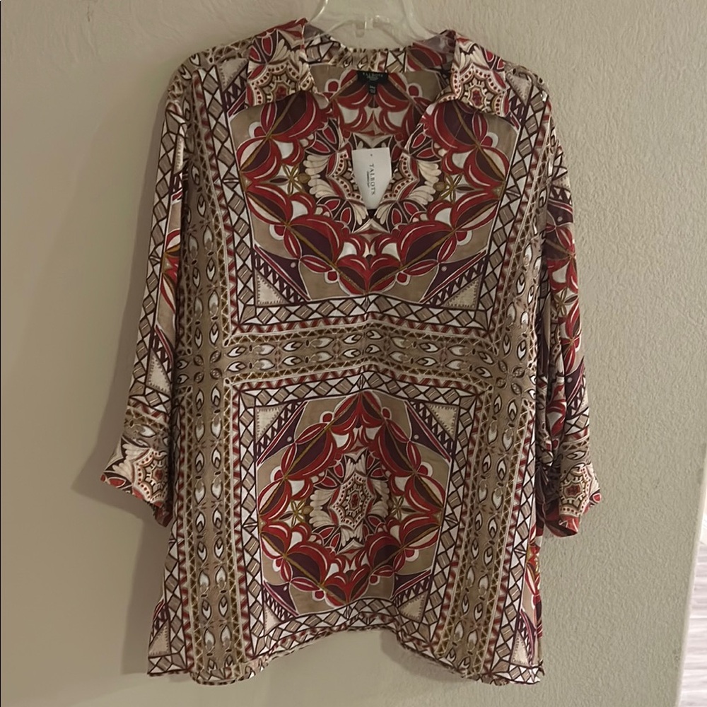 Talbots Red and Cream Floral Blouse size 24W